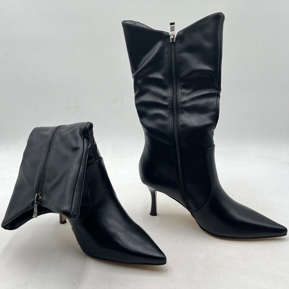 Black Women's Chic Pointed Toe Mid Calf Boots High Heels Winter